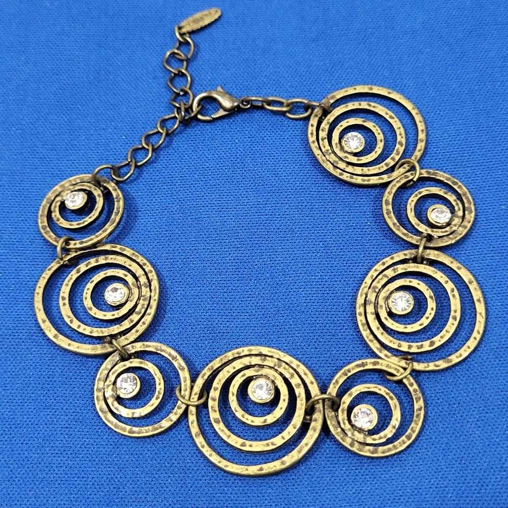 Vintage NAPIER Gold-Tone Spiral Bracelet With Rhinestones & Adjustable Chain